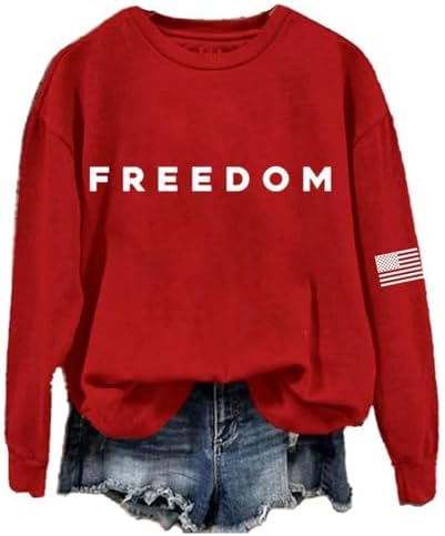 Women Freedom Shirt Crewneck Sweatshirt USA Freedom America Flag Graphic Tops Long Sleeve