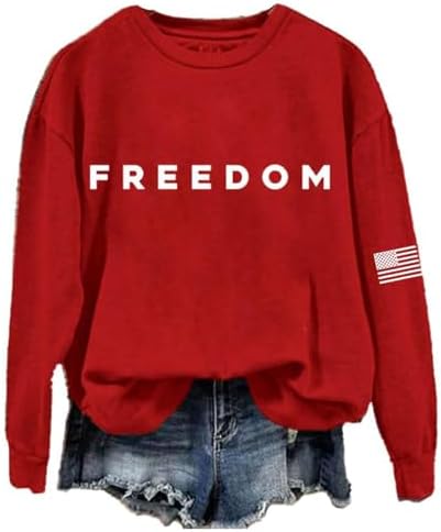 Women Freedom Shirt Crewneck Sweatshirt USA Freedom America Flag Graphic Tops Long Sleeve