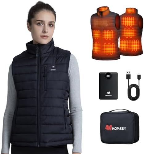 Women Heated Vest with 12000mAh Battery Pack 9 Heated Zones Lightweight Heated Jacket for Outdoor Camping Hunt Ski