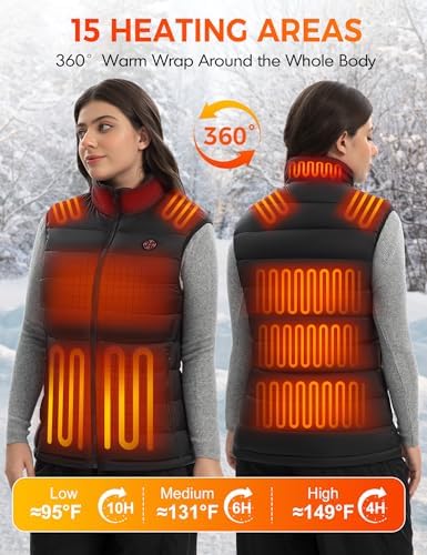 Women Heated Vest With Battery Pack Included 15-Zones Electric Heating Vests Lightweight 7.4V For Outdoor Hiking