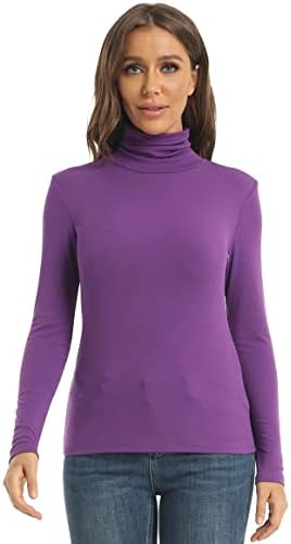 Women's Casual Long Sleeve Turtleneck Tops Slim Fitted Lightweight Base Layer Shirts
