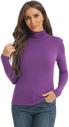 Women's Casual Long Sleeve Turtleneck Tops Slim Fitted Lightweight Base Layer Shirts