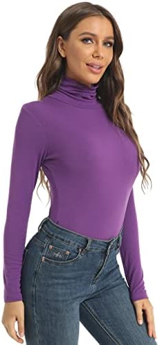 Women's Casual Long Sleeve Turtleneck Tops Slim Fitted Lightweight Base Layer Shirts