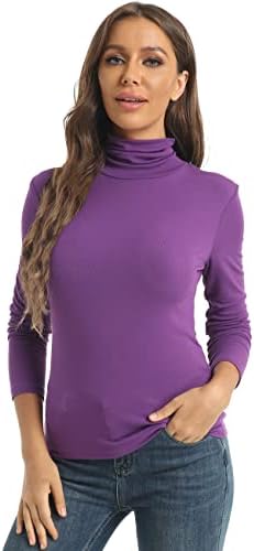 Women's Casual Long Sleeve Turtleneck Tops Slim Fitted Lightweight Base Layer Shirts