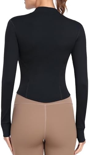 Women's Full Zip Lightweight Running Yoga Slim Fit Cropped Bbl Jacket Workout Sportwear With Thumb Holes