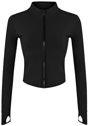 Women's Full Zip Lightweight Running Yoga Slim Fit Cropped Bbl Jacket Workout Sportwear With Thumb Holes