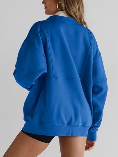 Women's Half Zip Sweatshirts Fleece Stand Collar Long Sleeve Thumb Hole Oversized Pullovers With Pockets