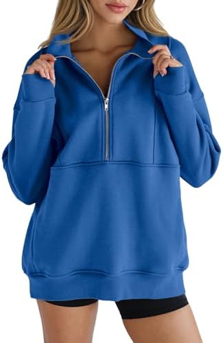 Women's Half Zip Sweatshirts Fleece Stand Collar Long Sleeve Thumb Hole Oversized Pullovers with Pockets