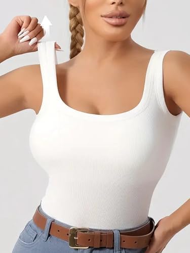 Women's High Elasticity Solid Color Square Neck Vest With Detachable Chest Pad - Ribbed Breathable Activewear Sleeveless
