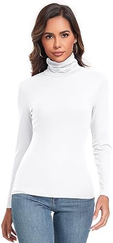 Women's Long Sleeve Casual Lightweight Turtleneck Top Slim Fit Thermal Active Layer Shirts