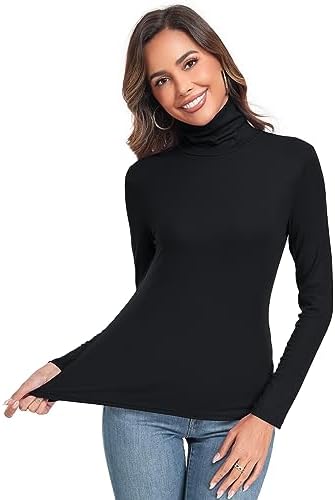 Women's Long Sleeve Casual Lightweight Turtleneck Top Slim Fit Thermal Active Layer Shirts