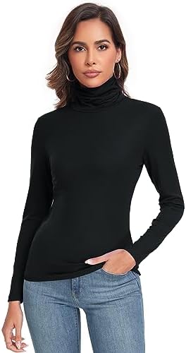 Women's Long Sleeve Casual Lightweight Turtleneck Top Slim Fit Thermal Active Layer Shirts