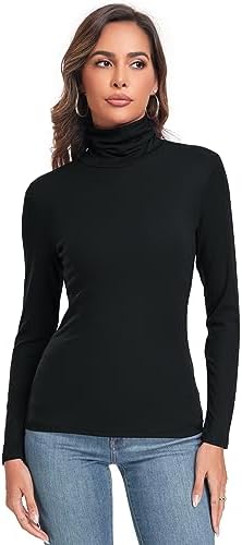 Women's Long Sleeve Casual Lightweight Turtleneck Top Slim Fit Thermal Active Layer Shirts
