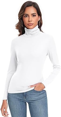 Women's Long Sleeve Casual Lightweight Turtleneck Top Slim Fit Thermal Active Layer Shirts