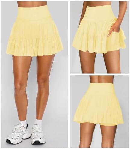 Women's Mini Skirt Skort Flowy Pleated High Waisted Ruffle Tennis Skirts For Women Athletic Skater Golf With Shorts Pockets