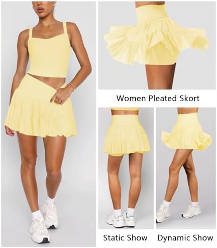 Women's Mini Skirt Skort Flowy Pleated High Waisted Ruffle Tennis Skirts For Women Athletic Skater Golf With Shorts Pockets