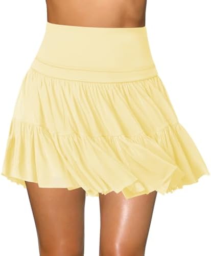 Women's Mini Skirt Skort Flowy Pleated High Waisted Ruffle Tennis Skirts for Women Athletic Skater Golf with Shorts Pockets