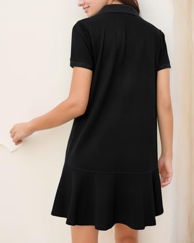 Women's Polo Dress Short Sleeve Ruffle Hem Golf Tennis Summer Mini Dresses