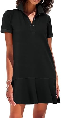 Women's Polo Dress Short Sleeve Ruffle Hem Golf Tennis Summer Mini Dresses