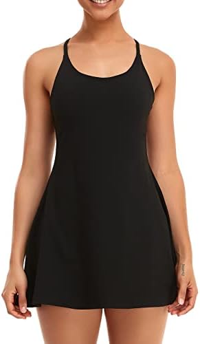 Women's Tennis Dress With Built-in Bra & Shorts Pockets - Workout Exercise Dress for Golf and Athletic Activities