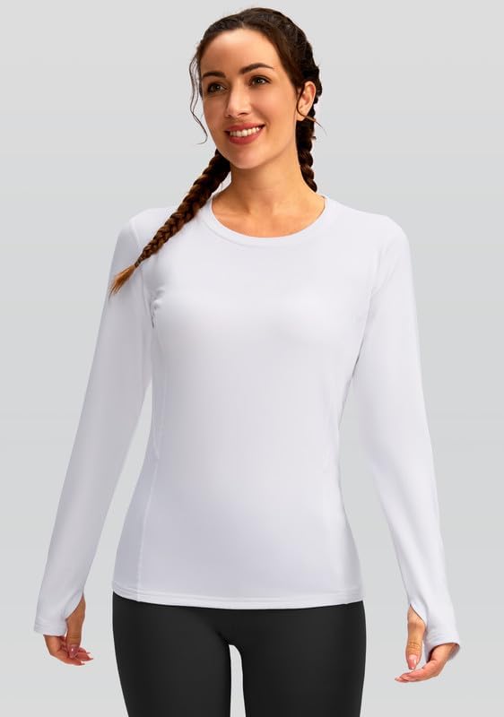 Women's Thermal Fleece Tops Long Sleeve Workout Shirts Running Athletic Base Layer With Thumb Holes Zipper Pocket