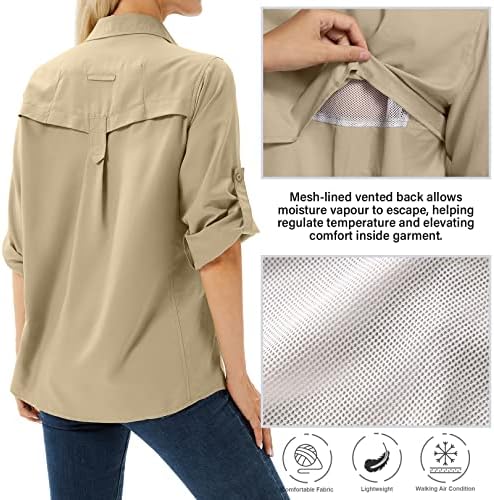 Women's UPF 50 Long Sleeve Sun Protection Shirts Safari Fishing Hiking