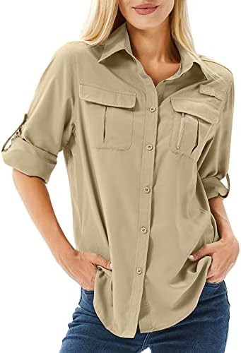 Women's UPF 50 Long Sleeve Sun Protection Shirts Safari Fishing Hiking