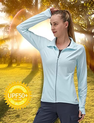 Women's UPF 50+ UV Sun Protection Clothing Long Sleeve Athletic Hiking Shirts Lightweight SPF Zip Up Outdoor Jacket