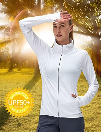 Women's UPF 50+ UV Sun Protection Clothing Long Sleeve Athletic Hiking Shirts Lightweight SPF Zip Up Outdoor Jacket