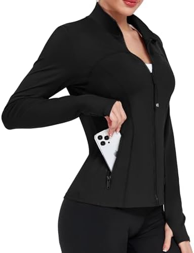 Women's Workout Jackets Full Zip Running Yoga Jackets Slim Fit Athletic Clothes With Thumb Holes