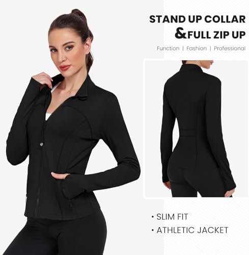 Women's Workout Jackets Full Zip Running Yoga Jackets Slim Fit Athletic Clothes With Thumb Holes