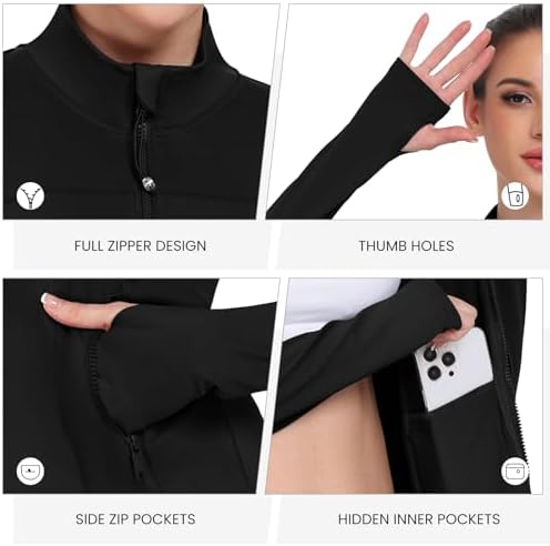 Women's Workout Jackets Full Zip Running Yoga Jackets Slim Fit Athletic Clothes With Thumb Holes