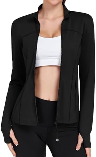 Women's Workout Jackets Full Zip Running Yoga Jackets Slim Fit Athletic Clothes with Thumb Holes