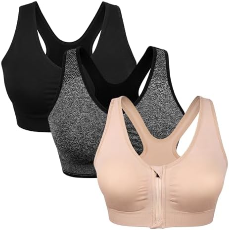Women's Zip Front Sports Bra Wireless Post-Surgery Bra Active Yoga Sports Bras