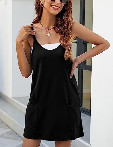 Women Sleeveless Athletic Dress Mini Dress Spaghetti Strap Sundress With Shorts