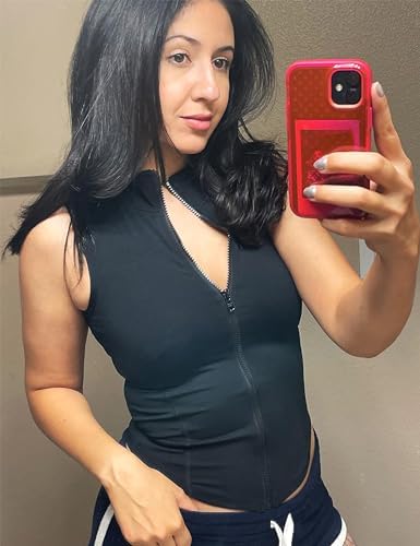 Women Summer Lightweight Cropped Athletic Zip Up Sleeveless Jackets Workout Gym Seamless Vests