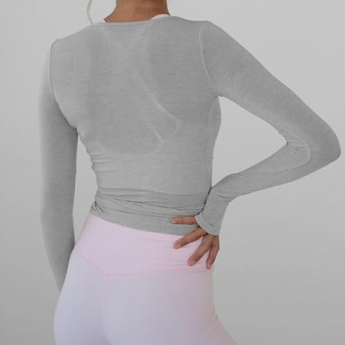 Women Wrap Tie Top Y2k Long SLeeve Ballet Workout Yoga Shirt Coquette Blouses