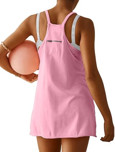 Womens Athletic Dress Hot Shot Mini Dress Built In Shorts Summer Workout Romper Dress 2025 Trendy Outfit