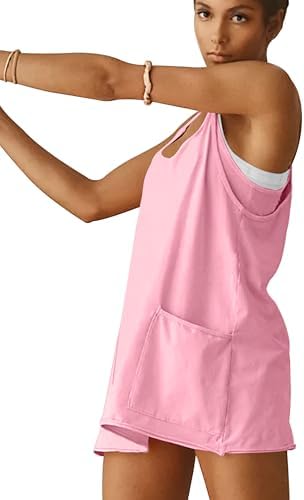 Womens Athletic Dress Hot Shot Mini Dress Built In Shorts Summer Workout Romper Dress 2025 Trendy Outfit