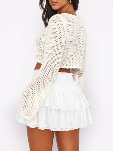 Womens Casual Ruffle Mini Skirt Athletic Golf Tennis Skort Boho Tiered High Waist Layered Ruffle Flowy Short Skirts
