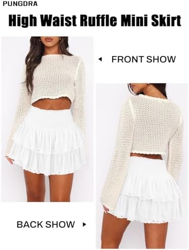 Womens Casual Ruffle Mini Skirt Athletic Golf Tennis Skort Boho Tiered High Waist Layered Ruffle Flowy Short Skirts