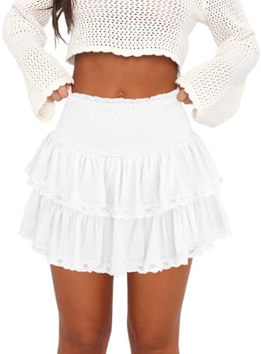 Womens Casual Ruffle Mini Skirt Athletic Golf Tennis Skort Boho Tiered High Waist Layered Ruffle Flowy Short Skirts