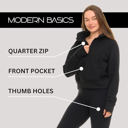 Womens Half Zip Hoodie - Fleece Cropped Sweatshirt For Women Quarter Zip Up Pullover