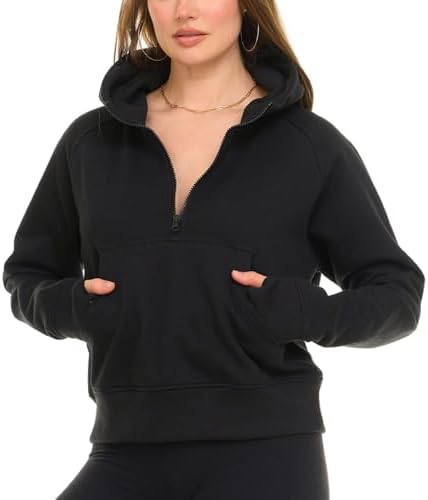 Womens Half Zip Hoodie - Fleece Cropped Sweatshirt For Women Quarter Zip Up Pullover