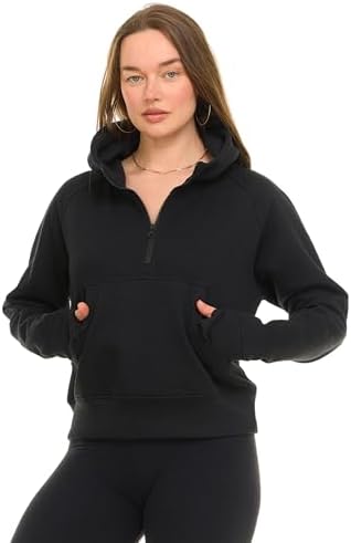 Womens Half Zip Hoodie - Fleece Cropped Sweatshirt for Women Quarter Zip Up Pullover