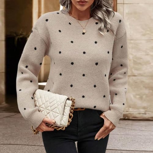 Womens Long Sleeve Crew Neck Sweaters Fashion Polka Dot Pullover Tops Fall Loose Dressy Casual Basic Clothes