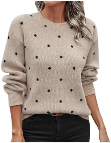 Womens Long Sleeve Crew Neck Sweaters Fashion Polka Dot Pullover Tops Fall Loose Dressy Casual Basic Clothes