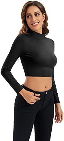 Womens Long Sleeve Crop Tops Lightweight Mock Neck Base Layer Shirts