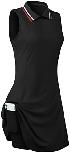 Womens Sleeveless Golf Tennis Dresses with Inner Shorts＆Pockets for Workout Exercise