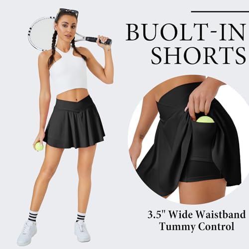 Womens Tennis Skirt With Pockets Shorts Crossover High Waisted Athletic Skorts Skirts For Golf Running Workout